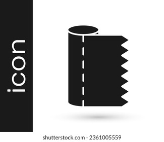 Black Textile fabric roll icon isolated on white background. Roll, mat, rug, cloth, carpet or paper roll icon.  Vector
