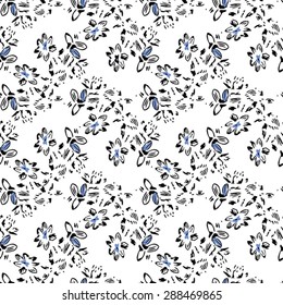 Black textile floral seamless pattern on white background