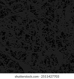 Black texture background, banner, cover design. Embossing, marble texture. Geometric original 3D pattern with spots, cracks, scratches, abstract figures. Grunge overlay layer.