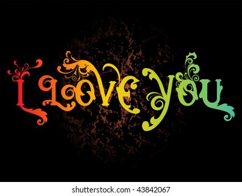 black texture background with creative floral pattern i love you