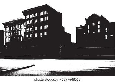 black texture of buildings on white background, vector illustration overlay grungy background texture