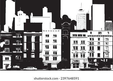 black texture of buildings on white background, vector illustration overlay grungy background texture