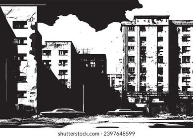 black texture of buildings on white background, vector illustration overlay grungy background texture