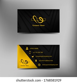 Black texture business card template with yellow logo on grey background.