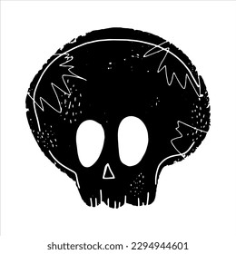 Black texture cartoon human skull. Halloween. element for design