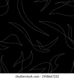 Black texture with chaotic thin white lines. Black seamless pattern in line art style, with white thin lines. Abstract background, minimalist wallpaper, simple print for fabric, for textile, for paper