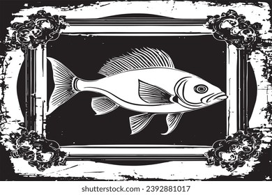 black texture of fish in grungy style vector illustration 