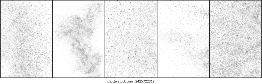 Black texture on white. Worn effect backdrop. Old paper overlay. Grunge background. Abstract pattern. Set vector illustration, eps 10.	