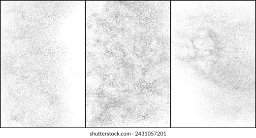 Black texture on white. Worn effect backdrop. Old paper overlay. Grunge background. Abstract pattern. Set vector illustration, eps 10.	