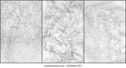 Black texture on white. Worn effect backdrop. Old paper overlay. Grunge background. Abstract pattern. Set vector illustration, eps 10.	