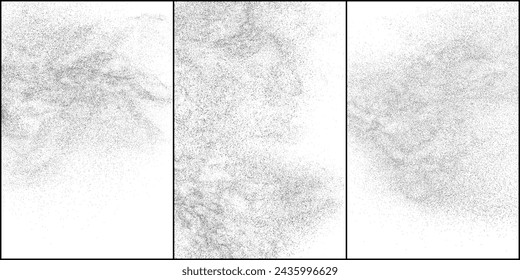 Black texture on white. Worn effect backdrop. Old paper overlay. Grunge background. Abstract pattern. Set vector illustration, eps 10.	