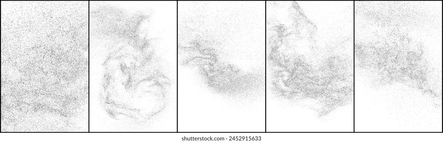 Black texture on white. Worn effect backdrop. Old paper overlay. Grunge background. Abstract pattern. Set vector illustration, eps 10.	