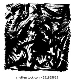 Black texture painted with a brush. Black grungy background. Texture of dry brush. Chaotic texture