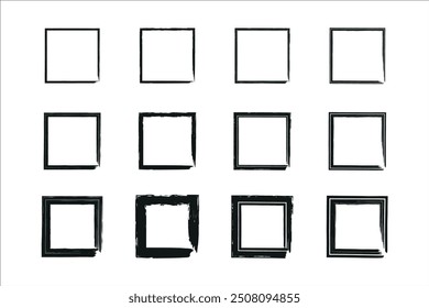 Black texture rectangle grunge frames collection. Vector ink border design. Set of vintage photo frames template.