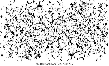 Silueta de textura negra de manchas caóticas y formas aisladas en fondo blanco. Superposición de capa. Elemento de diseño de vectores.