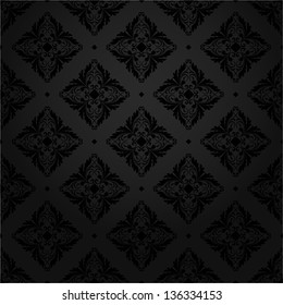 Black texture tile wallpaper. Floral pattern. A seamless vector background.