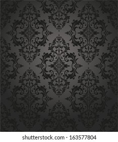 Black texture tile, wallpaper. Floral pattern. A seamless vector