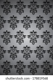 Black texture tile, wallpaper. Floral pattern.