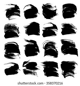 Black textured abstract ink strokes isolated on a white background