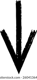 Black textured arrow pointing down, hand drawn with chalk on a white background, adding a touch of organic and handcrafted aesthetic to any project