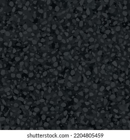 Black textured asfalt seamless pattern top view. Dark grey abstract tarmac texture. Vector illustration of road coat material. Grunge granular closeup surface. Bitumen grain highway backdrop