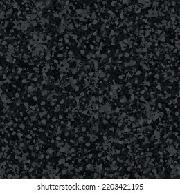 Black textured asphalt seamless pattern top view. Dark grey abstract tarmac texture. Vector illustration of road coat material. Grunge granular closeup surface. Bitumen grain highway backdrop