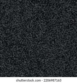 Black textured asphalt seamless texture top view. Dark grey abstract tarmac pattern. Vector illustration of road coat material. Grunge granular closeup surface. Bitumen grain highway backdrop