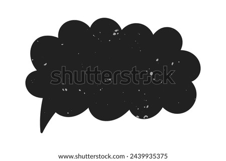 Black textured curve doodle speech bubble isolated on white background. Hand drawn vintage vector element with grunge effect, frame, dialog, gritty.
