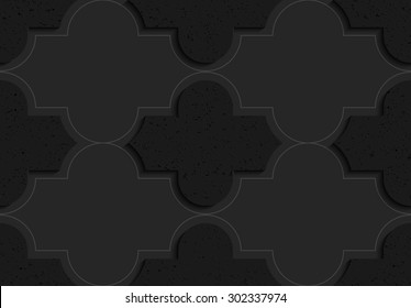 Black textured plastic basic Marrakech. Seamless abstract geometrical pattern with 3d effect. Background with realistic shadows and layering.