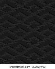 Black textured plastic corners in row. Seamless abstract geometrical pattern with 3d effect. Background with realistic shadows and layering.