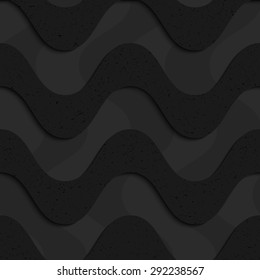 Black textured plastic horizontal waves layered.Seamless abstract geometrical pattern with 3d effect. Background with realistic shadows and layering.