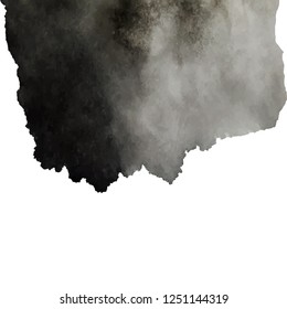 Black Textured Watercolor spot isolated on white. Watercolour Hand drawn ink smear paint texture design element. Grungy sketchy blot. Place for text. Web, room decor. 