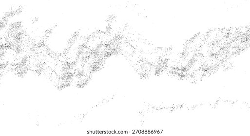Black textured wavy lines and dots on a white background creating an abstract pattern.