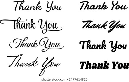 Black thank you lettering font vector illustration on white background for cover, brochure, business card.