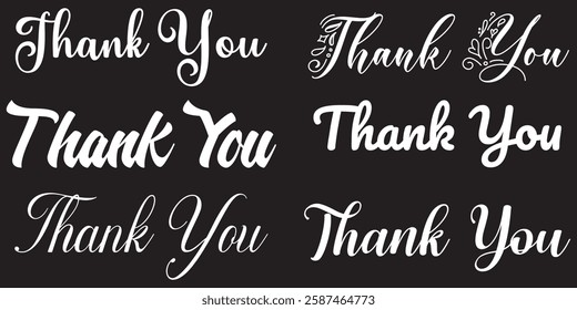 Black thank you lettering font vector illustration on white background for cover, brochure, business card. EPS 10.