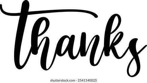 Black Thanks vector, Thank you text, hand written custom calligraphy isolated on white. Great for cards, wedding invitations, social media banners, headers, photo overlay Adobe Illustrator Artwork	