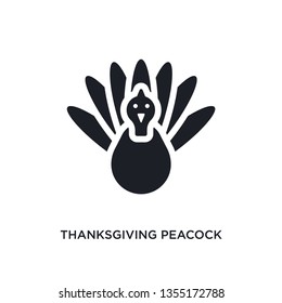 black thanksgiving peacock isolated vector icon. simple element illustration from united states of america concept vector icons. thanksgiving peacock editable logo symbol design on white background.