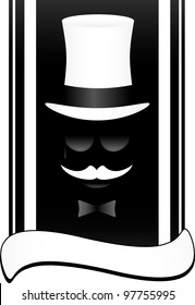 black theater symbol of face with mustache and hat