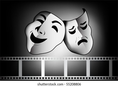 black theatrical mask of tragedy and comedy vector