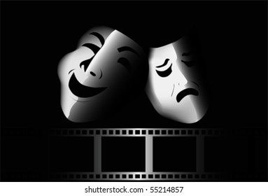 black theatrical mask of tragedy and comedy vector