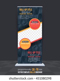 Black Theme Low Poly Style Roll-Up Banner, Advertising Vector Background Design