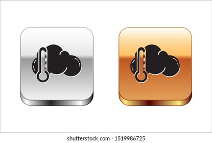 Black Thermometer and cloud icon isolated on white background. Silver-gold square button. Vector Illustration