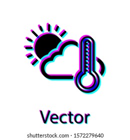 Black Thermometer and cloud with sun icon isolated on white background.  Vector Illustration