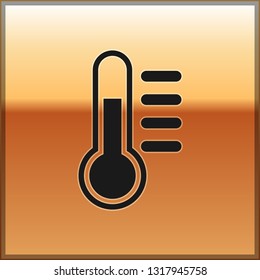 Black Thermometer icon isolated on gold background. Vector Illustration