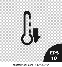 Black Thermometer icon isolated on transparent background.  Vector Illustration