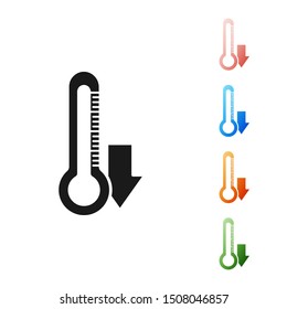 Black Thermometer icon isolated on white background. Set icons colorful. Vector Illustration