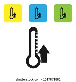 Black Thermometer icon isolated on white background. Set icons colorful square buttons. Vector Illustration