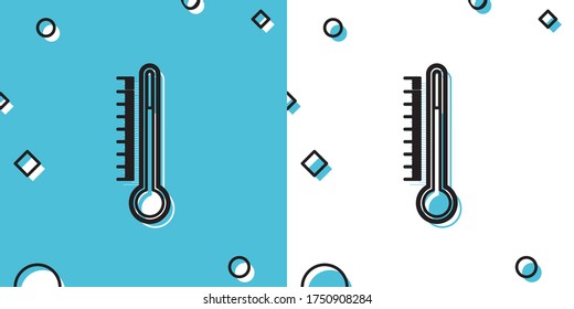 Black Thermometer icon isolated on blue and white background. Random dynamic shapes. Vector Illustration