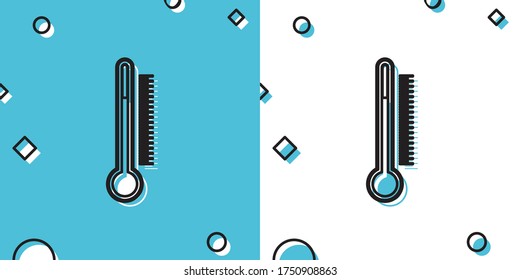 Icono del termómetro negro aislado en fondo azul y blanco. Formas dinámicas aleatorias. Ilustración vectorial