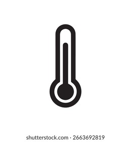 Icono negro del termómetro que muestra la temperatura Mediana, aislado en un fondo blanco. Termómetro utilizado para medir el calor. Ilustración vectorial para proyectos gráficos.